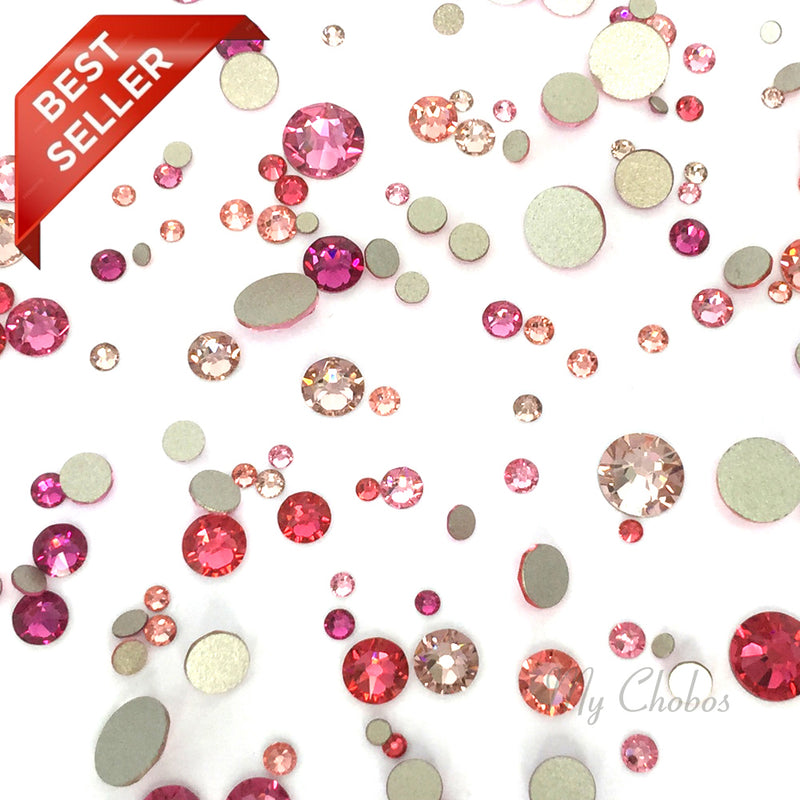 2058 & 2088 Swarovski Flatback No Hotfix Mix Sizes, Pink Mix