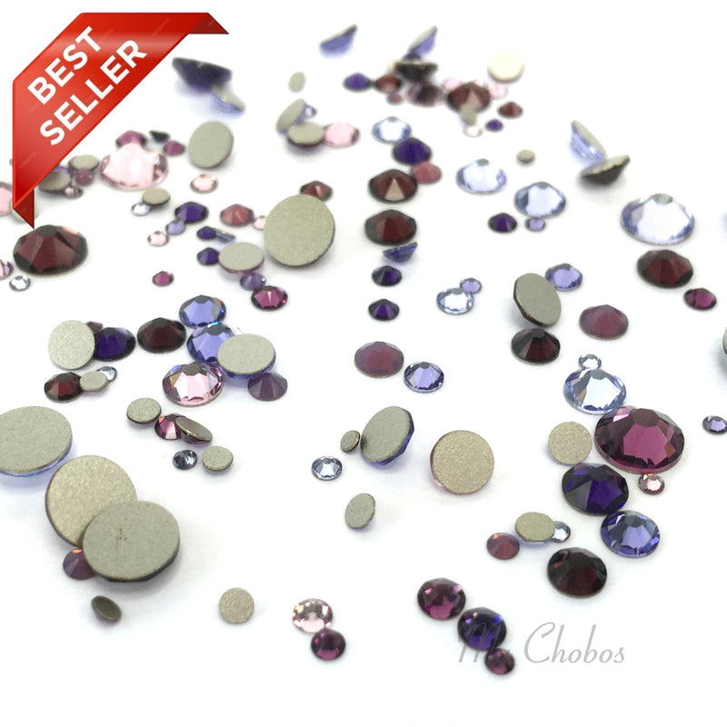 2058 & 2088 Swarovski Flatback No Hotfix Mix Sizes, Purple Mix
