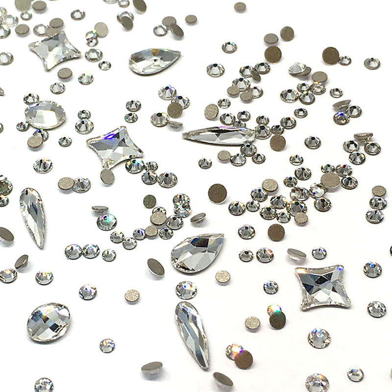 100 pcs Assorted Mixed Swarovski 2058 XILION Round & Special Shaped Flatbacks No-Hotfix for Nail Art, clear Crystal (001)