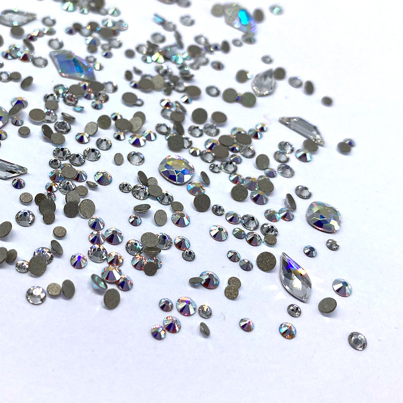100 pcs Assorted Mixed Swarovski 2058 XILION Round & Special Shaped Flatbacks No-Hotfix for Nail Art, Clear Crystal (001) + Crystal AB (001 AB)
