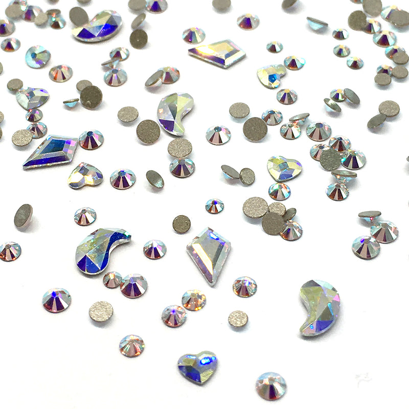 100 pcs Assorted Mixed Swarovski 2058 XILION Round & Special Shaped Flatbacks No-Hotfix for Nail Art, Crystal AB (001 AB)