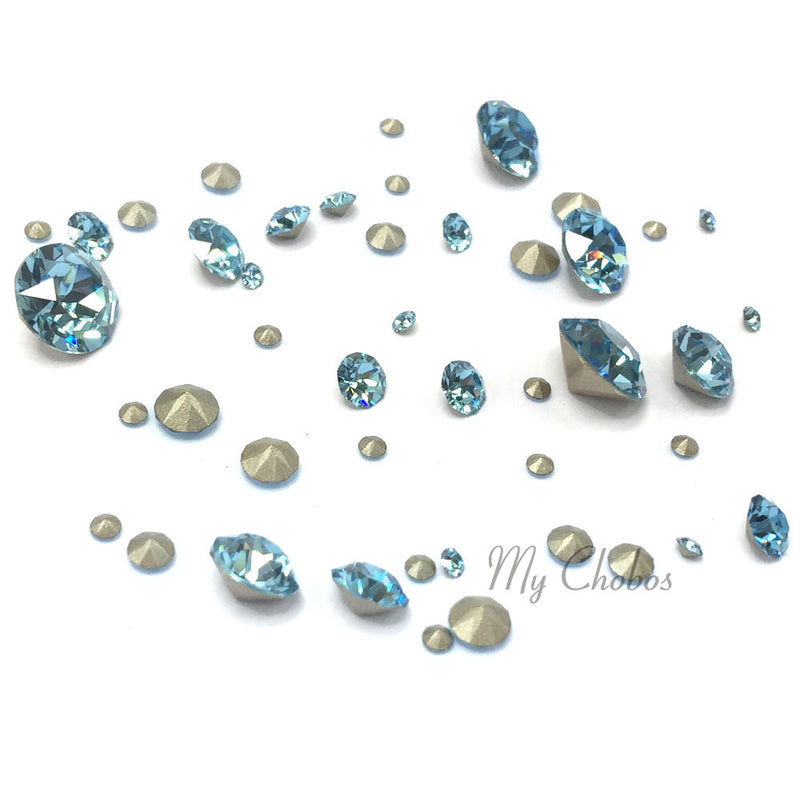1088 Swarovski Pointed Back Chaton Round Stones Mix Sizes, Aquamarine (202)