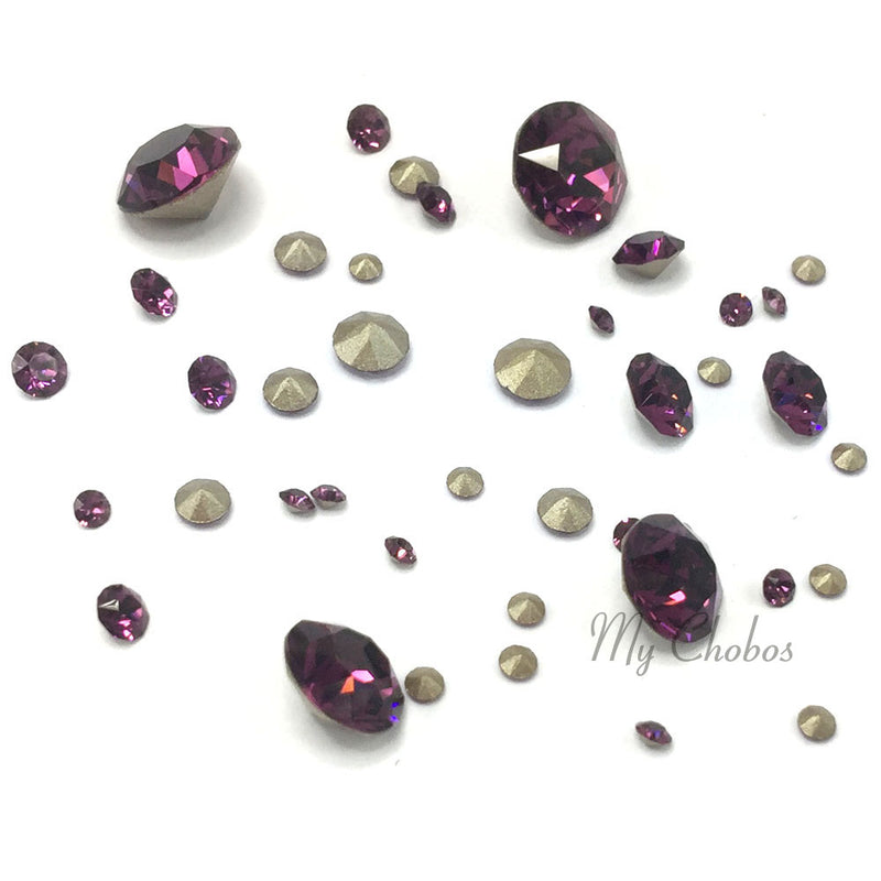 1088 Swarovski Pointed Back Chaton Round Stones Mix Sizes, Amethyst (204)