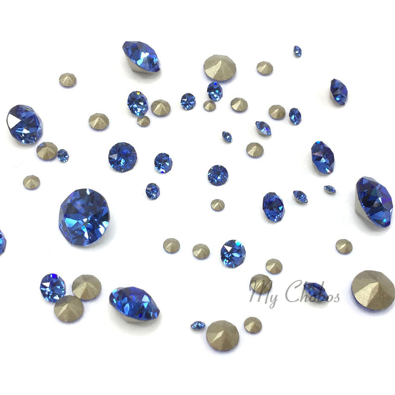 1088 Swarovski Pointed Back Chaton Round Stones Mix Sizes, Sapphire (206)