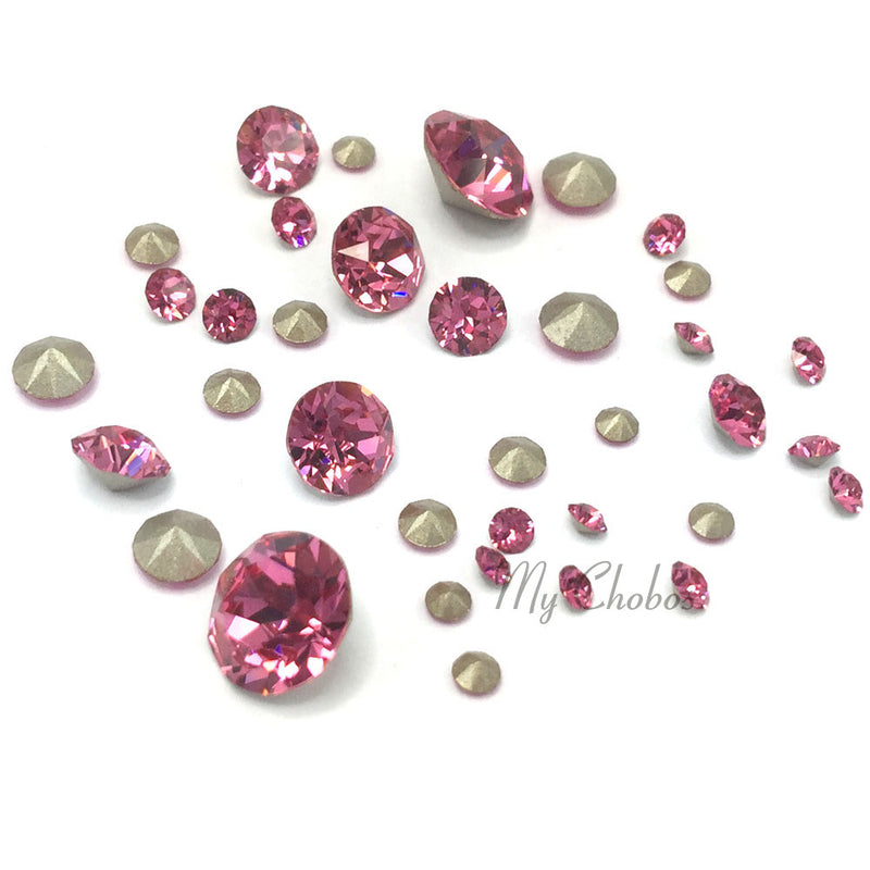 1088 Swarovski Pointed Back Chaton Round Stones Mix Sizes, Rose (209)