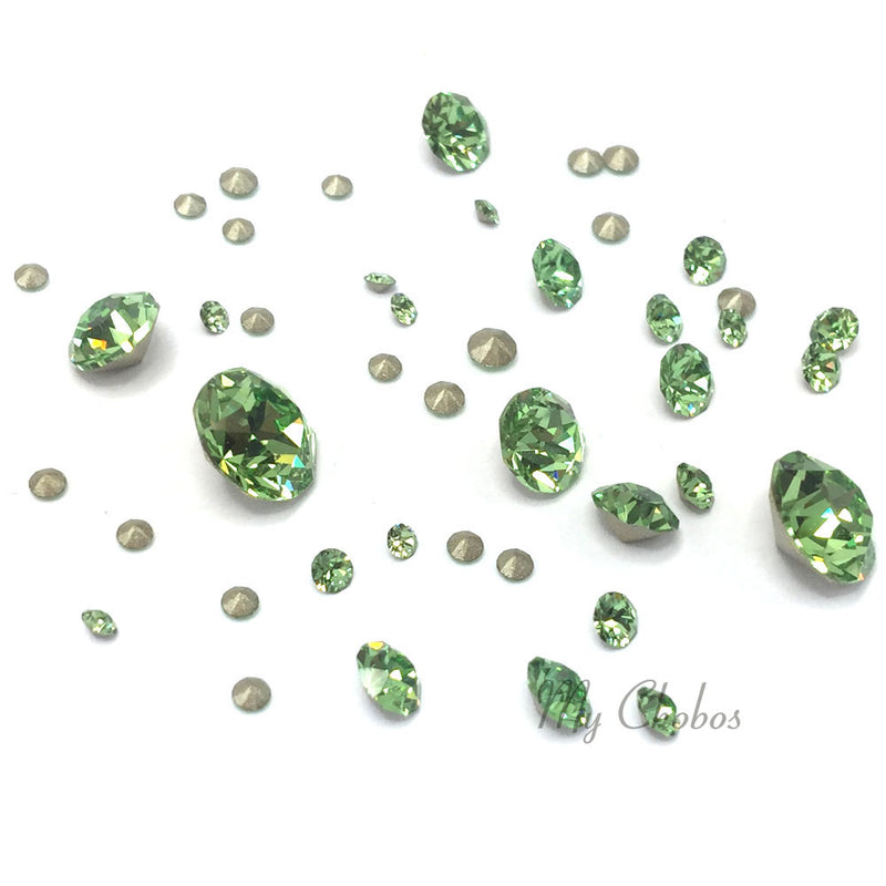 1088 Swarovski Pointed Back Chaton Round Stones Mix Sizes, Peridot (214)