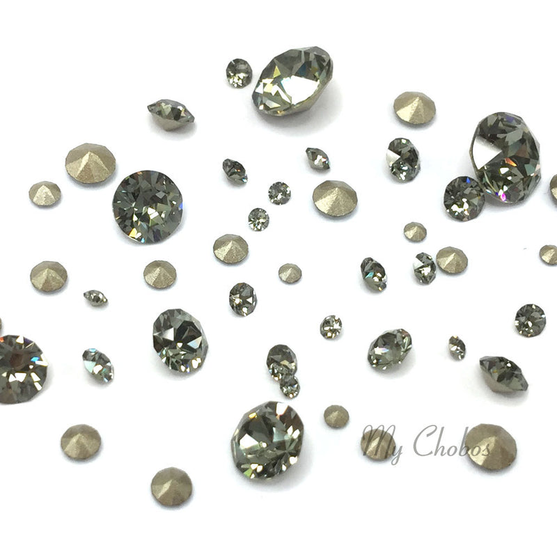 1088 Swarovski Pointed Back Chaton Round Stones Mix Sizes, Black Diamond (215)