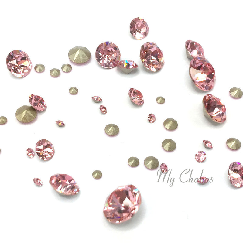 1088 Swarovski Pointed Back Chaton Round Stones Mix Sizes, Light Rose (223)