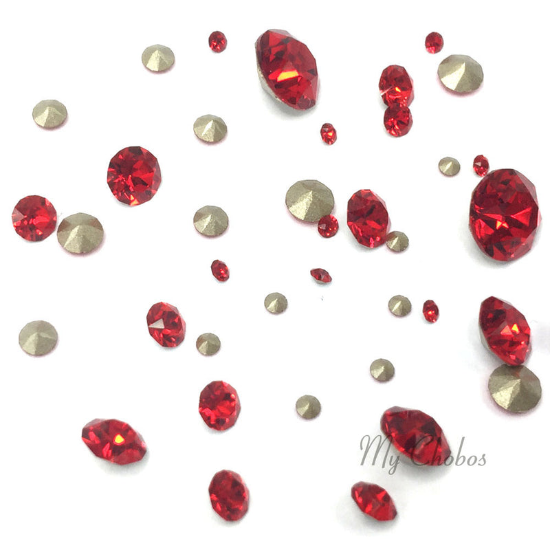 1088 Swarovski Pointed Back Chaton Round Stones Mix Sizes, Light Siam (227)