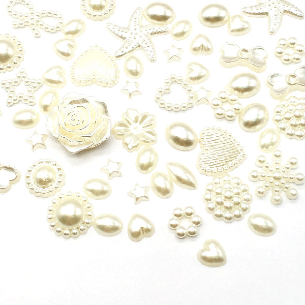 Assorted Mix Shapes (6mm to 18mm) Pearlized Flatback, Cream