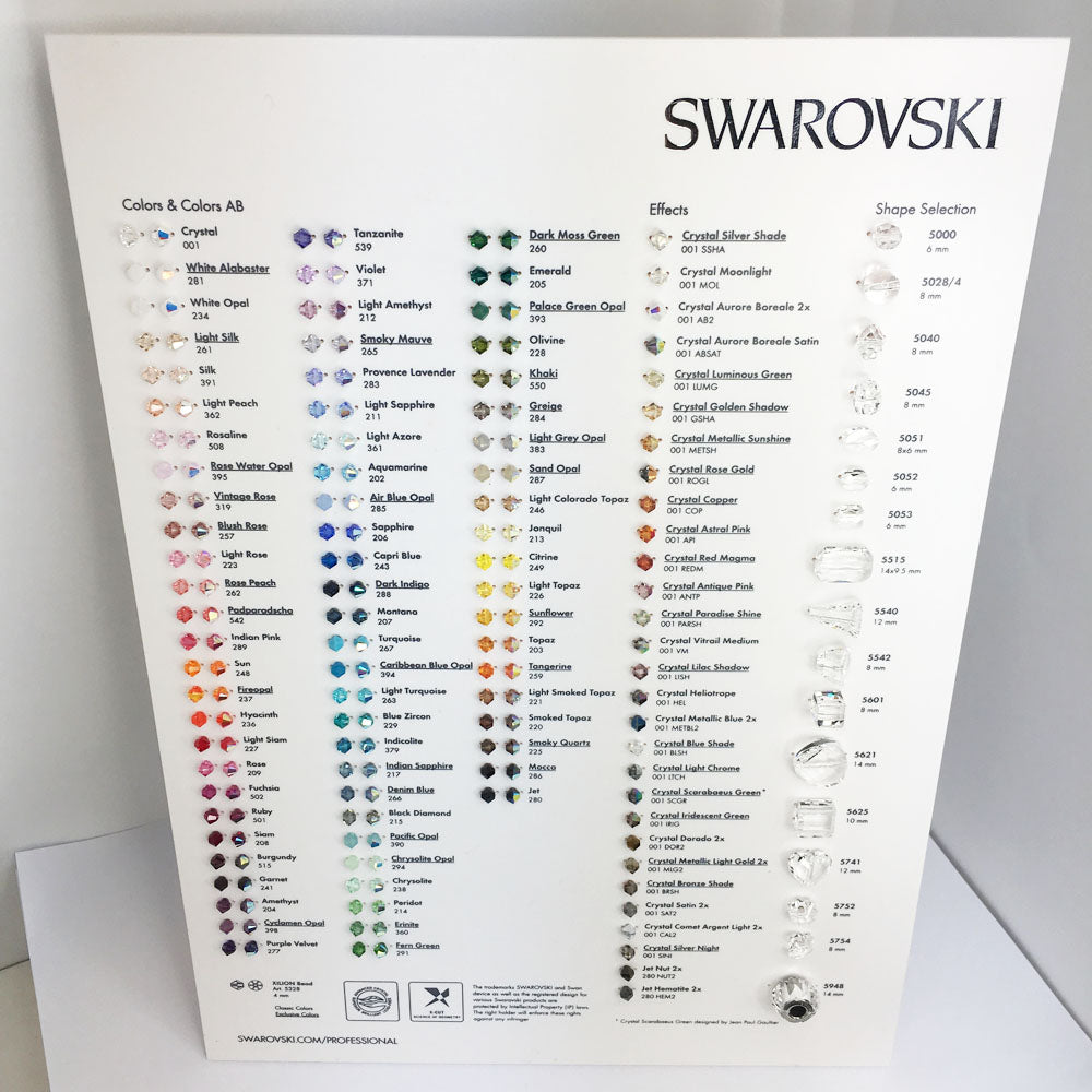 Swarovski 5328 Bicone Crystal Beads Original Color Chart 2015 Version