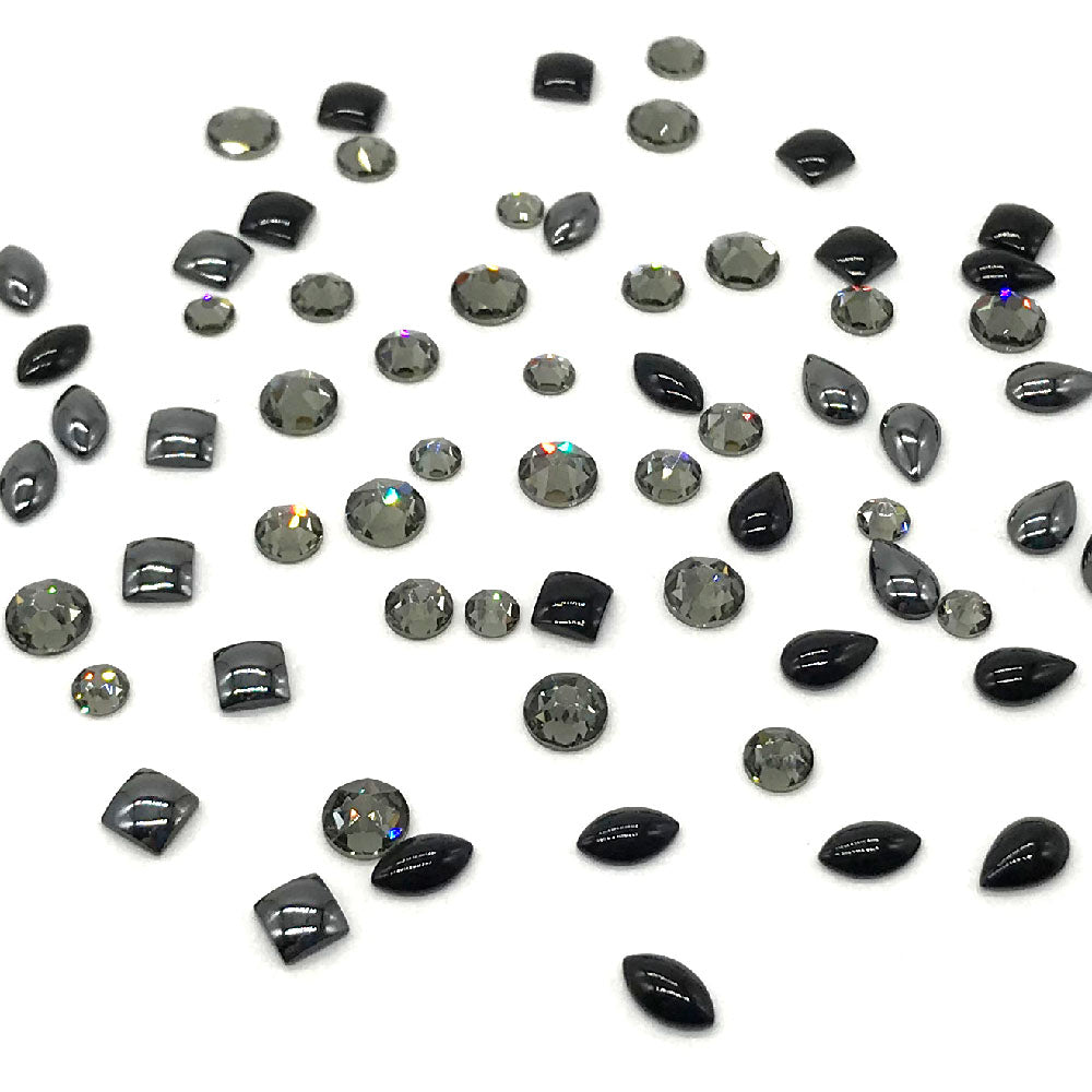 2088 Swarovski Flatback No Hotfix with Cabochon Mixed Shapes, Black Color Combo