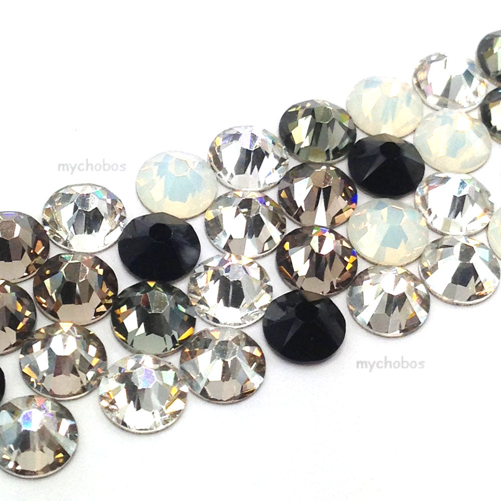 2058 & 2088 Swarovski Flatback No Hotfix, Black & White Mix Colors