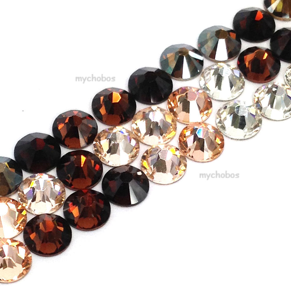 2058 & 2088 Swarovski Flatback No Hotfix, Brown & Peach Mix Colors