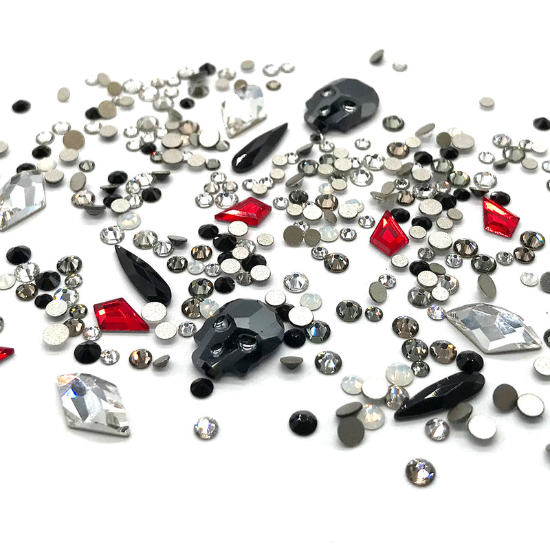 100 pcs Assorted Mixed Swarovski 2058 XILION Round & Special Shaped Flatbacks No-Hotfix for Nail Art, black DEVIL Color