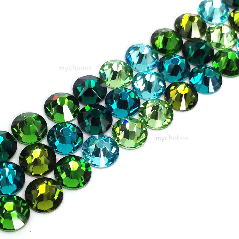 2058 & 2088 Swarovski Flatback No Hotfix, Green & Teal Mix Colors