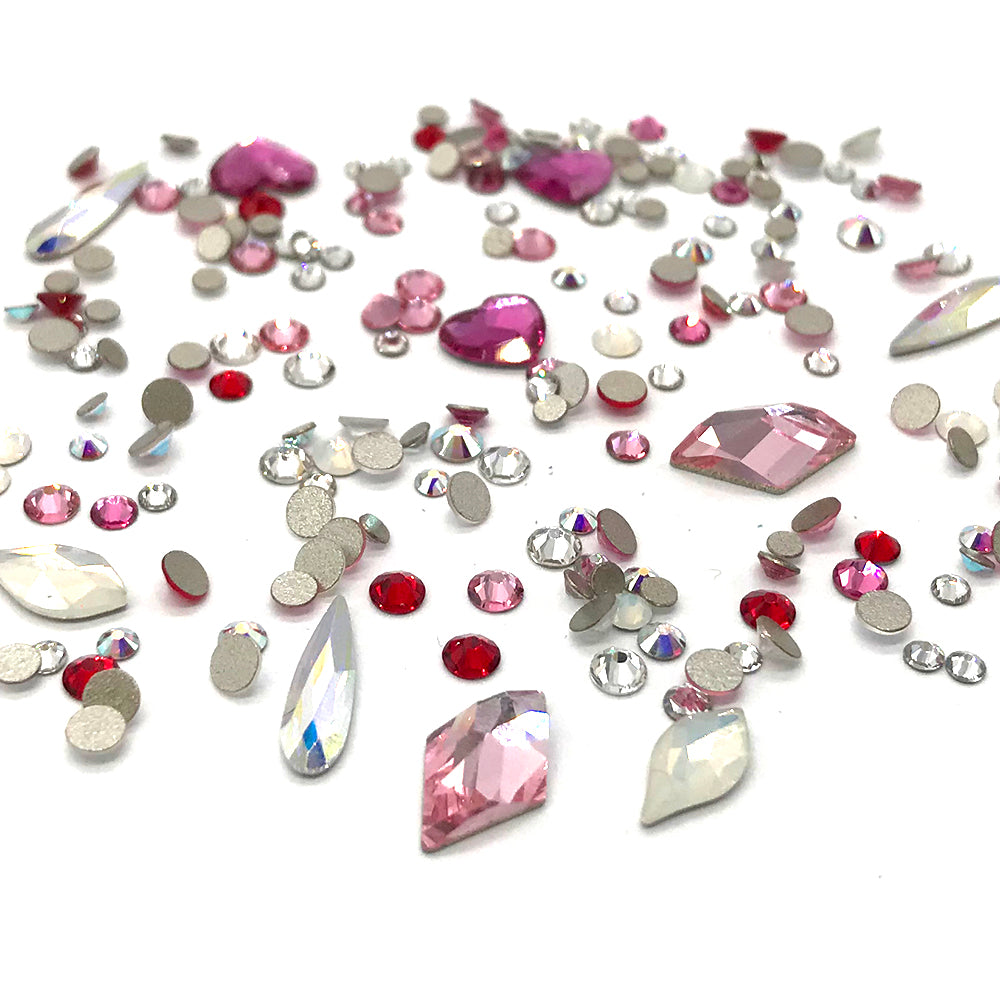 100 pcs Assorted Mixed Swarovski 2058 XILION Round & Special Shaped Flatbacks No-Hotfix for Nail Art, pink LOVE Colors