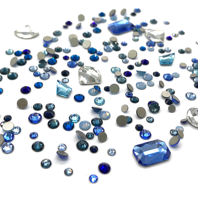 100 pcs Assorted Mixed Swarovski 2058 XILION Round & Special Shaped Flatbacks No-Hotfix for Nail Art, blue OCEAN Color