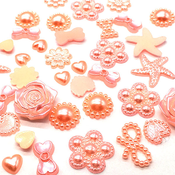 Assorted Mix Shapes (6mm to 18mm) Pearlized Flatback, Pink