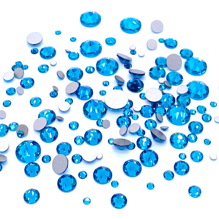 2058 &amp; 2088 Swarovski Flatback No Hotfix Mix Sizes, Blue Zircon (229)