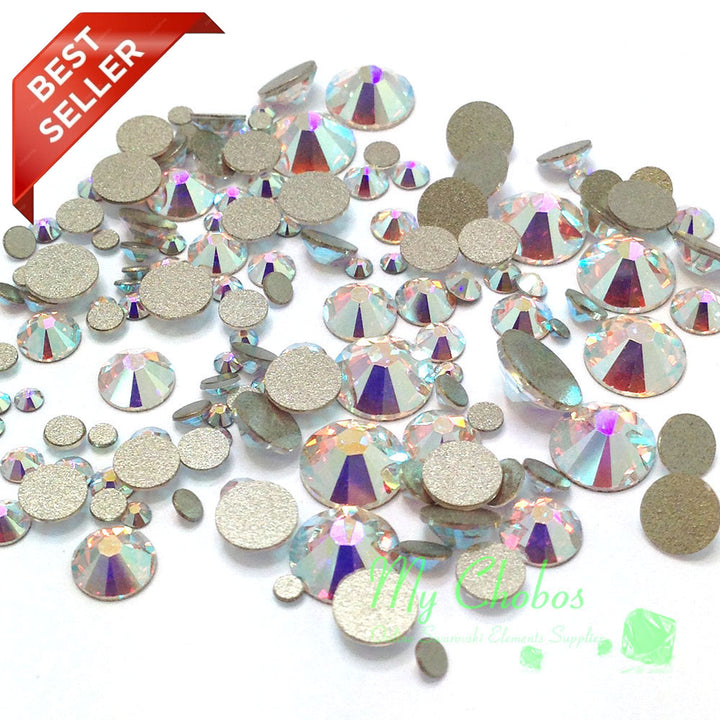 2058 &amp; 2088 Swarovski Flatback No Hotfix Mix Sizes, Crystal AB (001 AB)