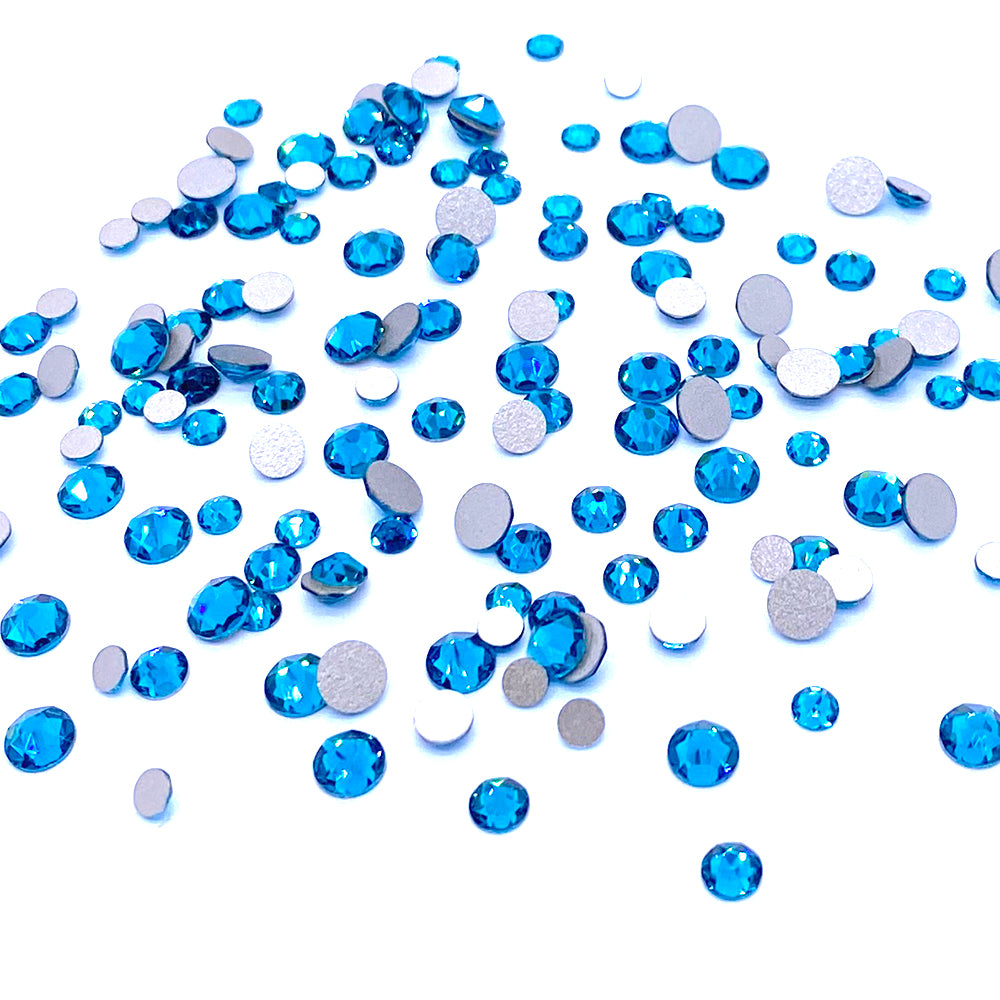 2058 &amp; 2088 Swarovski Flatback No Hotfix Mix Sizes, Blue Zircon (229)