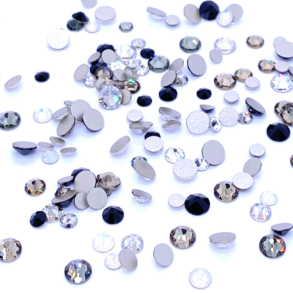 2058 &amp; 2088 Swarovski Flatback No Hotfix Mix Sizes, Black White Mix