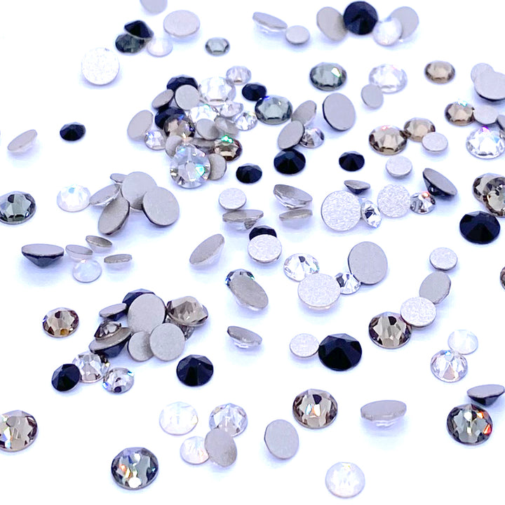 2058 &amp; 2088 Swarovski Flatback No Hotfix Mix Sizes, Black White Mix