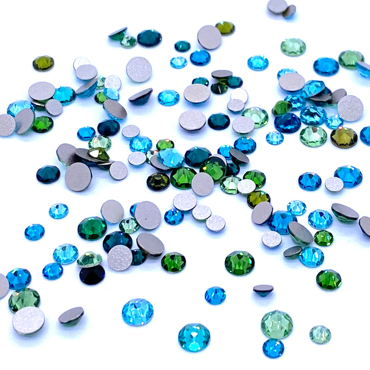 2058 &amp; 2088 Swarovski Flatback No Hotfix Mix Sizes, Green Teal Mix