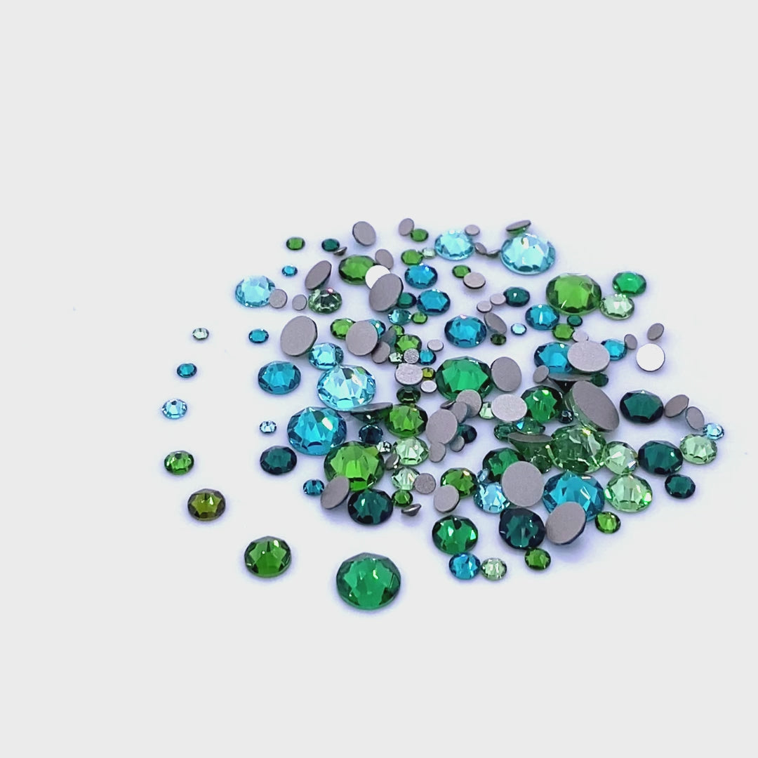 2058 &amp; 2088 Swarovski Flatback No Hotfix Mix Sizes, Green Teal Mix