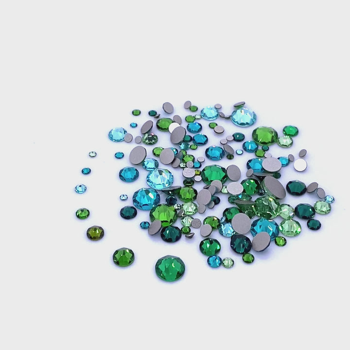 2058 &amp; 2088 Swarovski Flatback No Hotfix Mix Sizes, Green Teal Mix