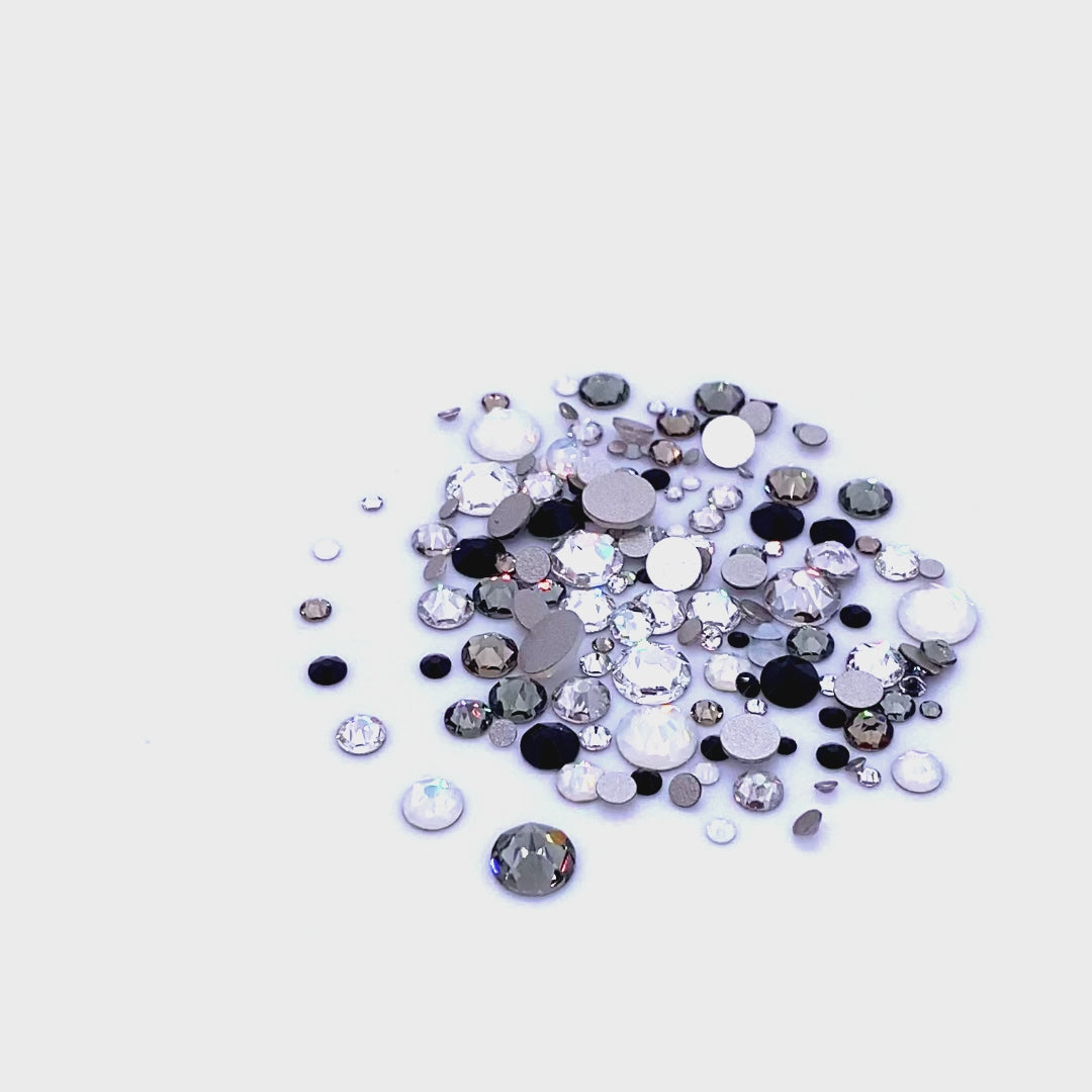 2058 &amp; 2088 Swarovski Flatback No Hotfix Mix Sizes, Black White Mix