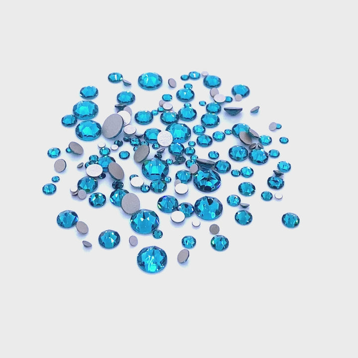 2058 &amp; 2088 Swarovski Flatback No Hotfix Mix Sizes, Blue Zircon (229)