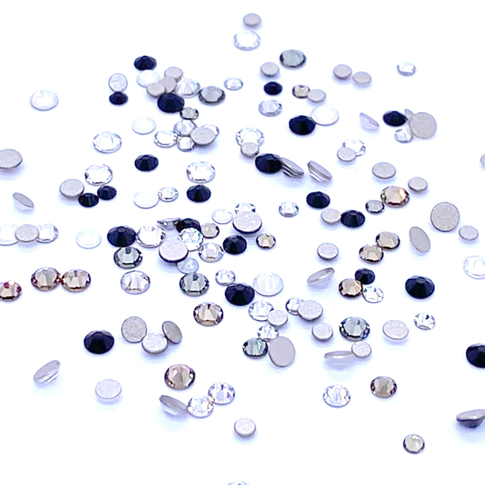 2058 &amp; 2088 Swarovski Flatback No Hotfix Mix Sizes, Black White Mix