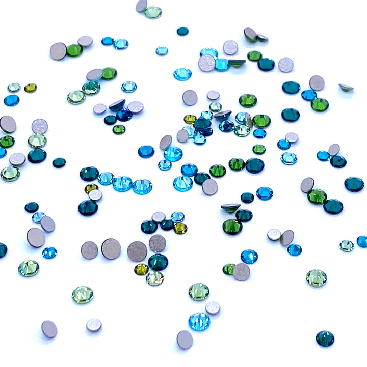 2058 &amp; 2088 Swarovski Flatback No Hotfix Mix Sizes, Green Teal Mix