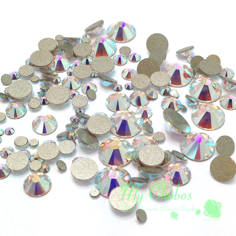 2058 &amp; 2088 Swarovski Flatback No Hotfix Mix Sizes, Crystal AB (001 AB)
