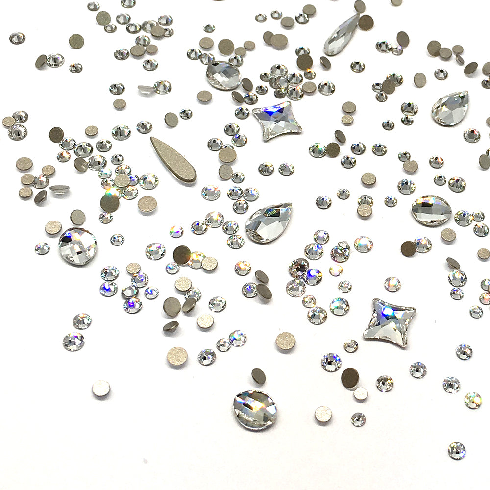 100 pcs Assorted Mixed Swarovski 2058 XILION Round &amp; Special Shaped Flatbacks No-Hotfix for Nail Art, clear Crystal (001)