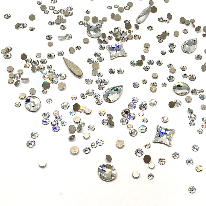 100 pcs Assorted Mixed Swarovski 2058 XILION Round &amp; Special Shaped Flatbacks No-Hotfix for Nail Art, clear Crystal (001)