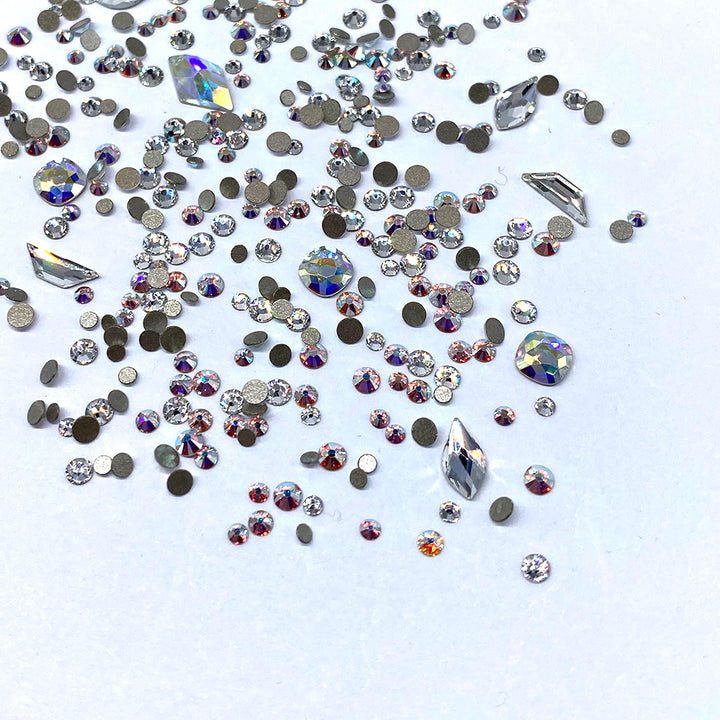 100 pcs Assorted Mixed Swarovski 2058 XILION Round &amp; Special Shaped Flatbacks No-Hotfix for Nail Art, Clear Crystal (001) + Crystal AB (001 AB)