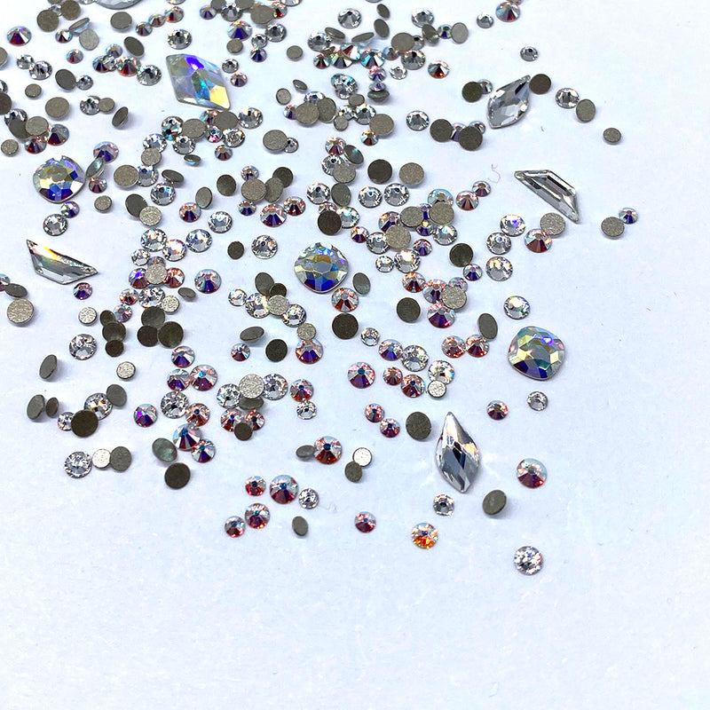 100 pcs Assorted Mixed Swarovski 2058 XILION Round & Special Shaped Flatbacks No-Hotfix for Nail Art, Clear Crystal (001) + Crystal AB (001 AB)