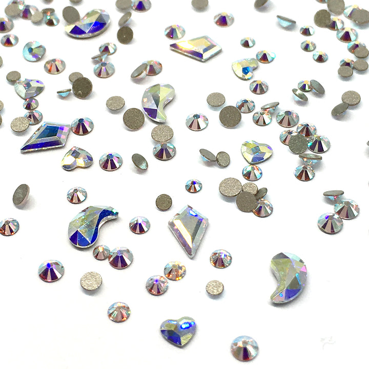 100 pcs Assorted Mixed Swarovski 2058 XILION Round &amp; Special Shaped Flatbacks No-Hotfix for Nail Art, Crystal AB (001 AB)