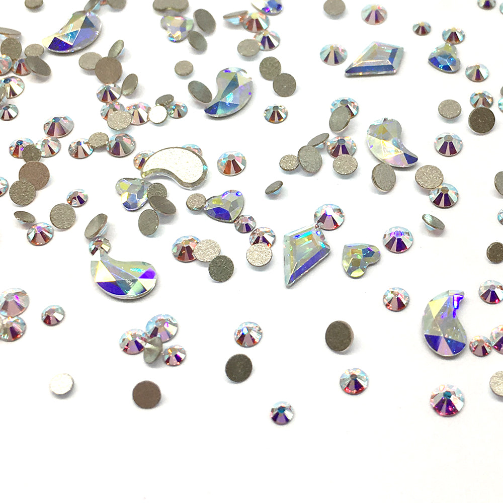 100 pcs Assorted Mixed Swarovski 2058 XILION Round &amp; Special Shaped Flatbacks No-Hotfix for Nail Art, Crystal AB (001 AB)