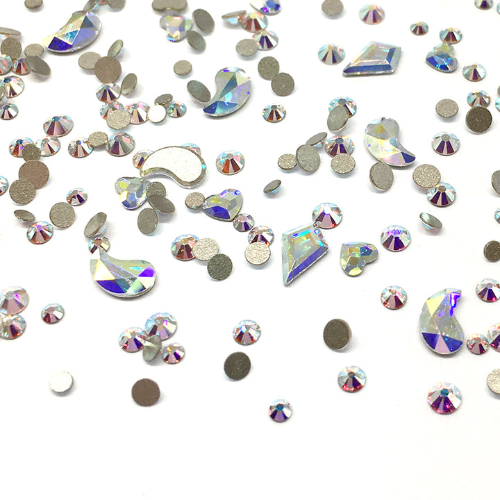 100 pcs Assorted Mixed Swarovski 2058 XILION Round &amp; Special Shaped Flatbacks No-Hotfix for Nail Art, Crystal AB (001 AB)