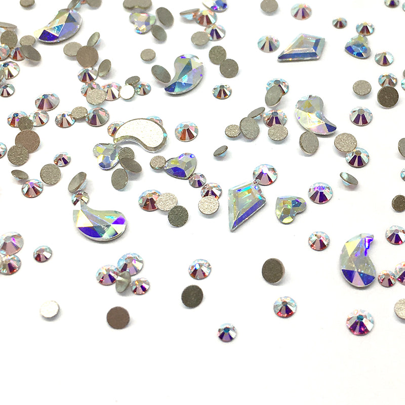 100 pcs Assorted Mixed Swarovski 2058 XILION Round & Special Shaped Flatbacks No-Hotfix for Nail Art, Crystal AB (001 AB)