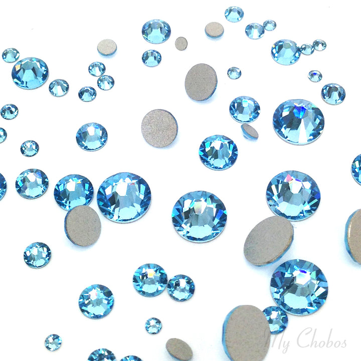 2058 &amp; 2088 Swarovski Flatback No Hotfix Mix Sizes, Aquamarine (202)