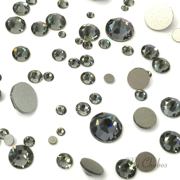 2058 &amp; 2088 Swarovski Flatback No Hotfix Mix Sizes, Black Diamond (215)