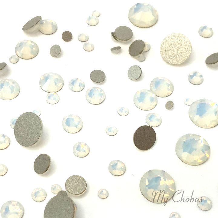 2058 &amp; 2088 Swarovski Flatback No Hotfix Mix Sizes, White Opal (234)