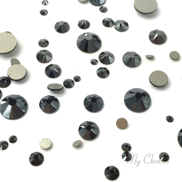 2058 &amp; 2088 Swarovski Flatback No Hotfix Mix Sizes, Jet Hematite (280 HEM)