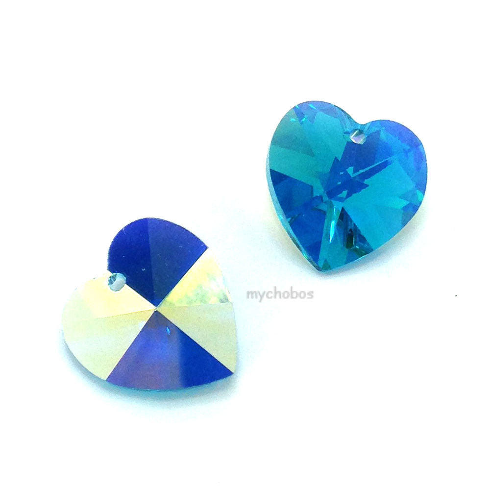 6202 Swarovski Heart Pendants 14.4 x 14mm, Blue Zircon AB (229 AB)