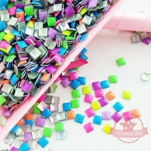 Square Shaped Nail Studs - Neon Colors Mix